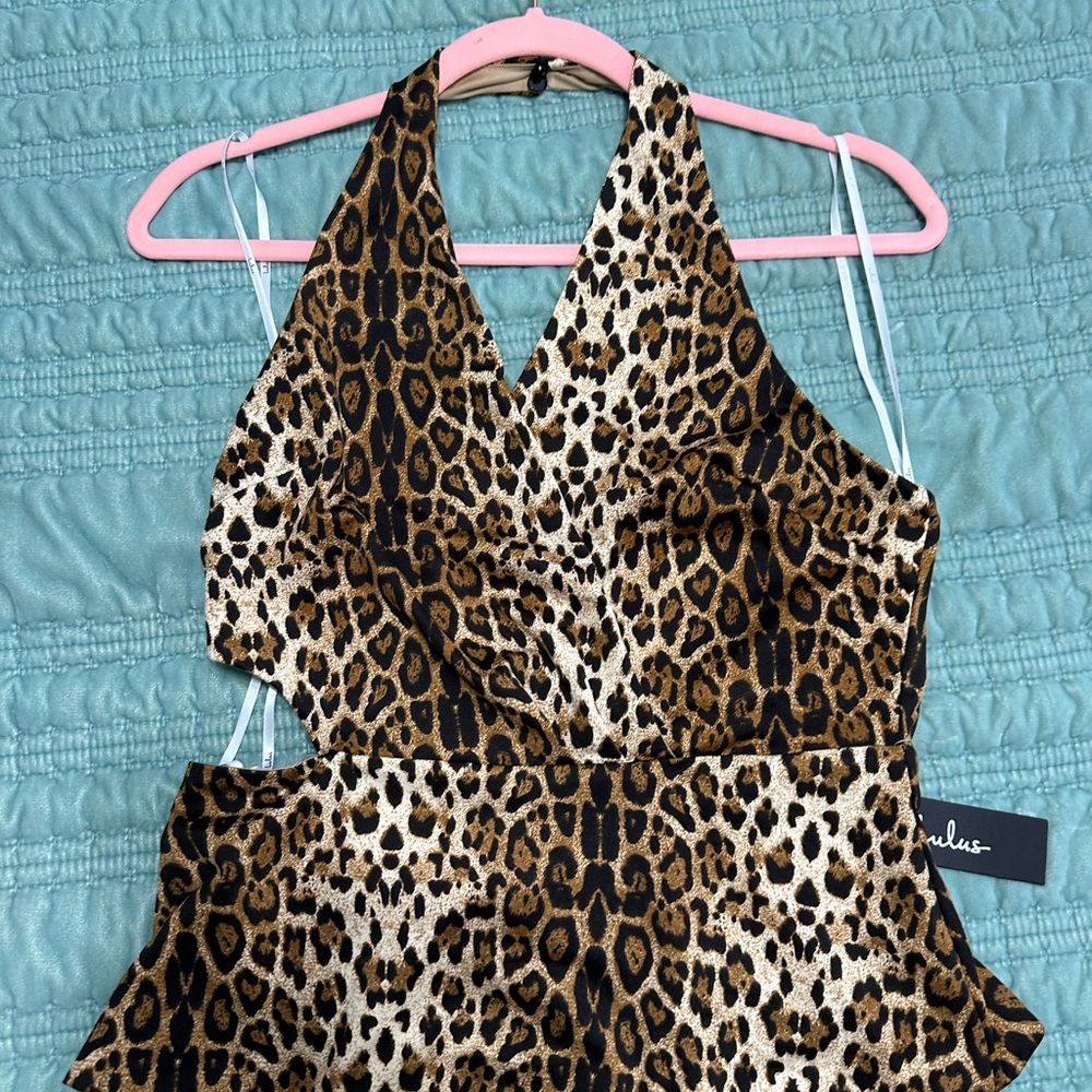 NWT Lulu's Leopard Print Halter top in Brown, Black & Cream